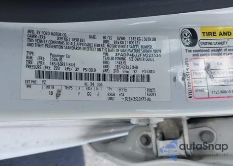 2015 Ford Fiesta Se из США, поврежденный, VIN 3FADP4BJ2FM223534